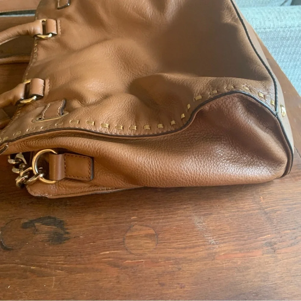 Michael Kors Hamilton Buckle Strap Gold Studded Caramel Shoulder Crossbody